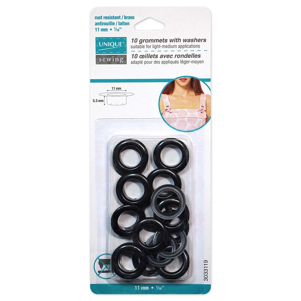 UNIQUE SEWING Grommets - Black 11 x 5.3mm (3/8″ x 3/16″) - 10 sets