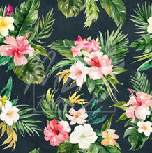 Load image into Gallery viewer, Tropical Flower Navy Background / Fleur Tropical Fond Marine
