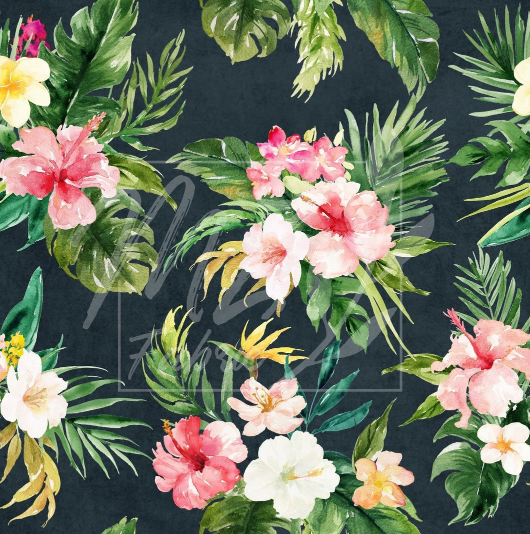 Tropical Flower Navy Background / Fleur Tropical Fond Marine