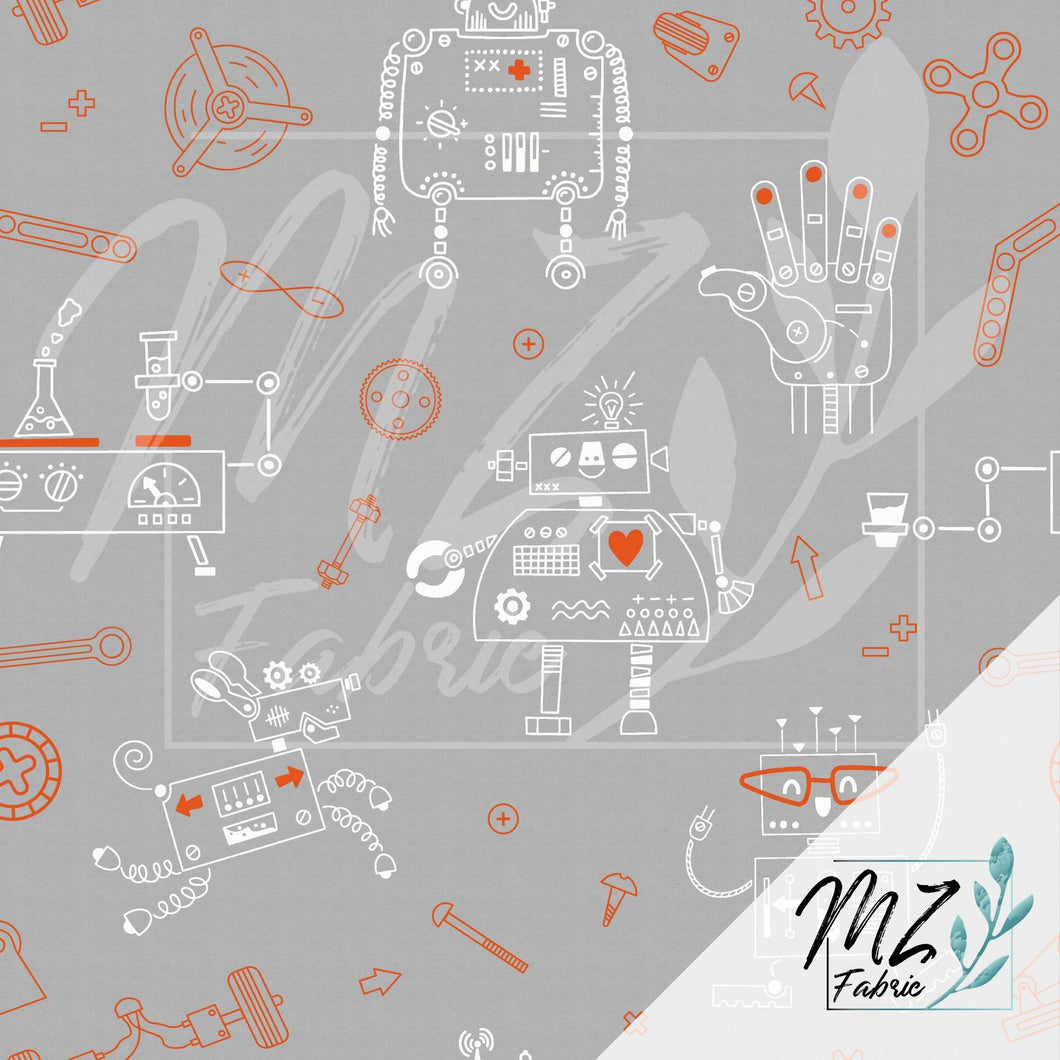 Orange Robots on Grey / Robots Orange sur Fond Gris