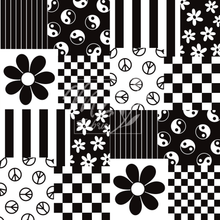 Load image into Gallery viewer, Black and White BOHO faux patchwork / Faux Panneau BOHO Noire et Blanc
