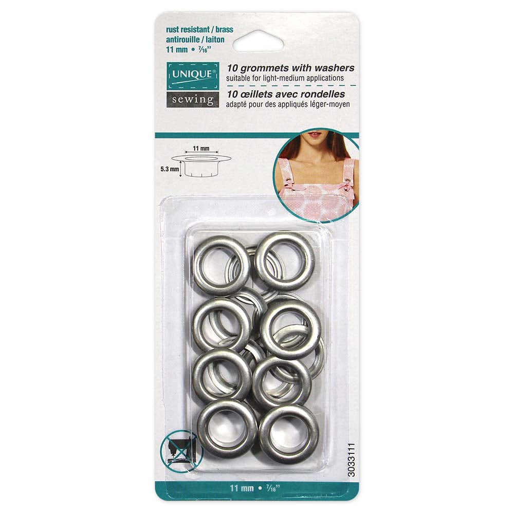 UNIQUE SEWING Grommets - Satin Silver 11 x 5.3mm (3/8″ x 3/16″) - 10 sets